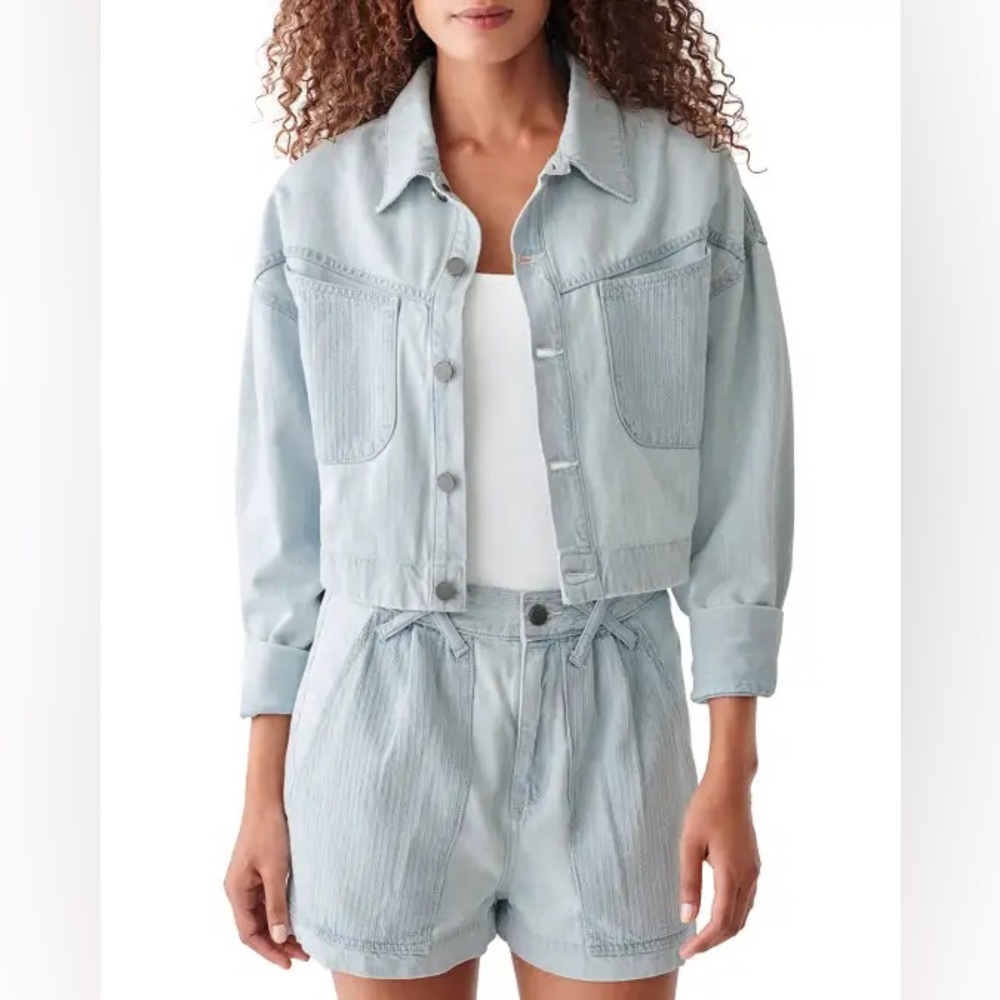 DL1961 Taryn Cropped Oversized Button Down Denim Shirt Jacket XS extra small